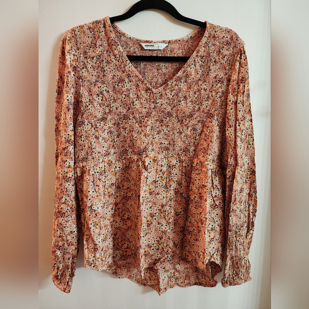Floral Long Sleeve Peasant Blouse